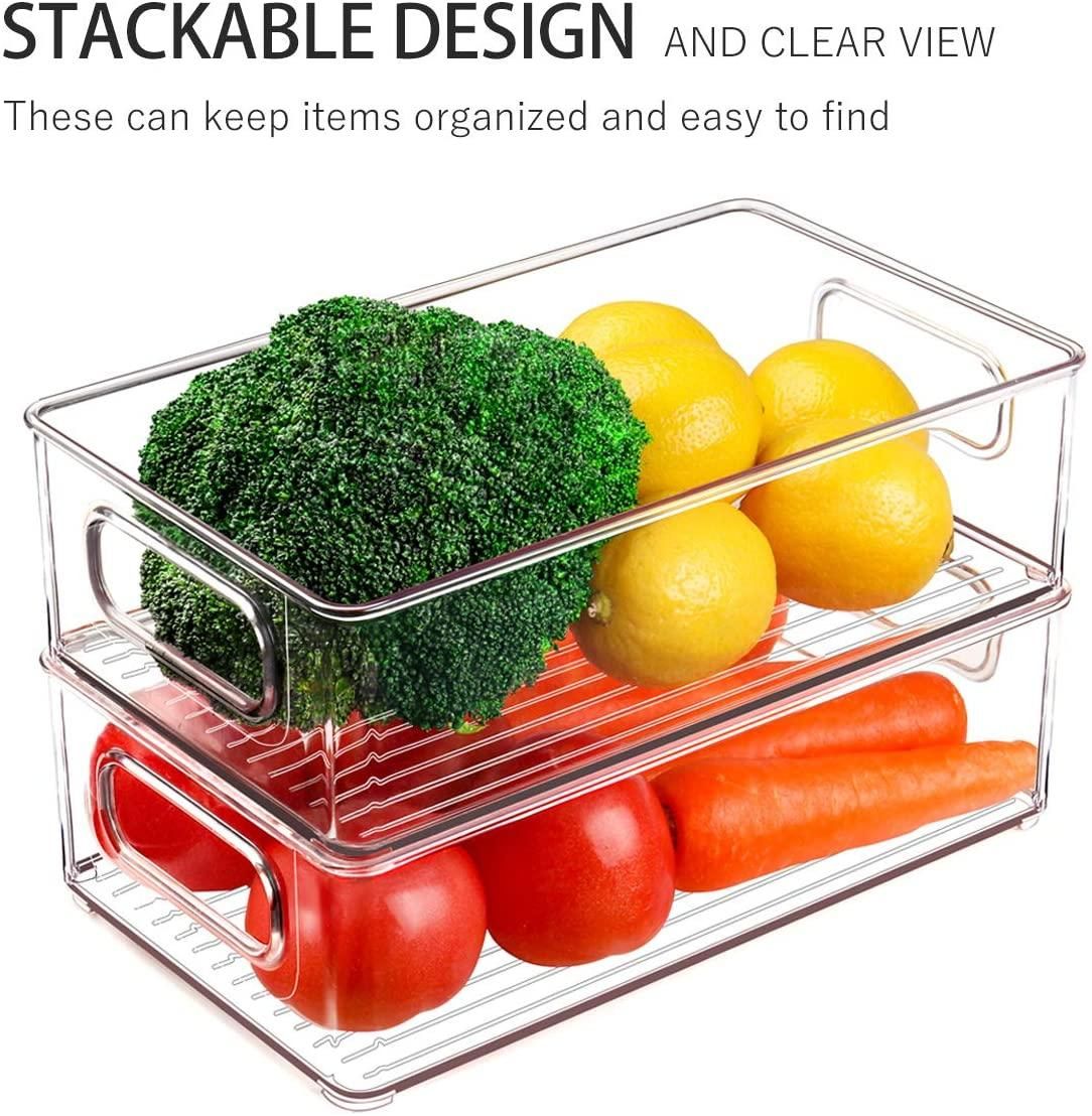 1/4pc Refrigerator Organizer Bins Stackable Fridge Food Storage Box with Handle Clear Plastic Pantry Food Freezer Organizer Tool