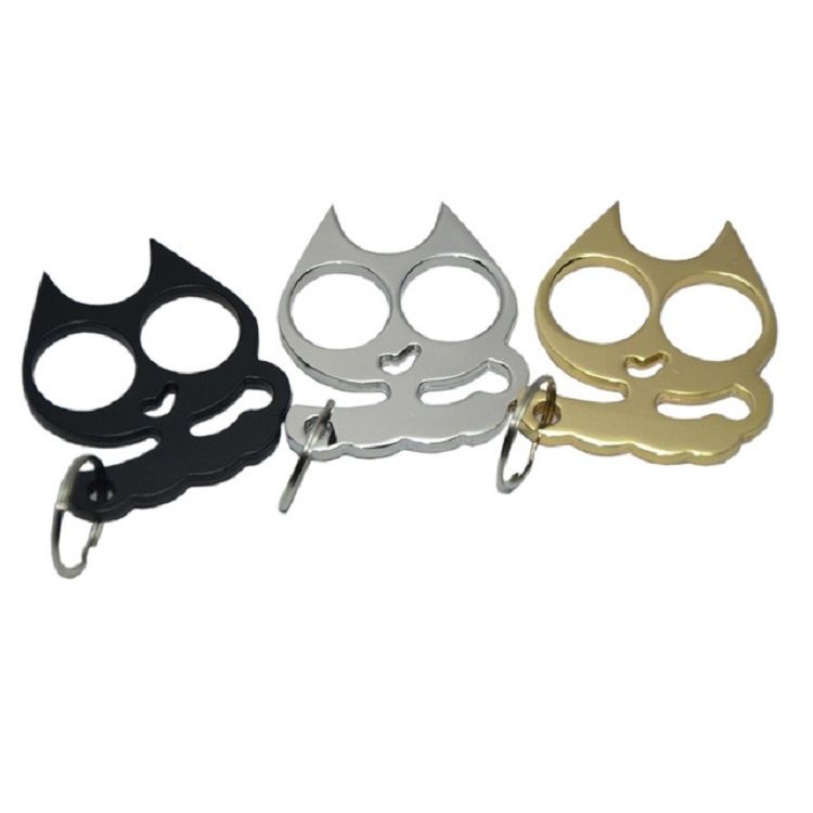 5 PCS Kitty Outdoor Metal Self-defense Keychain, Size:0.45 * 5.3 * 6.1 Cm(Black)