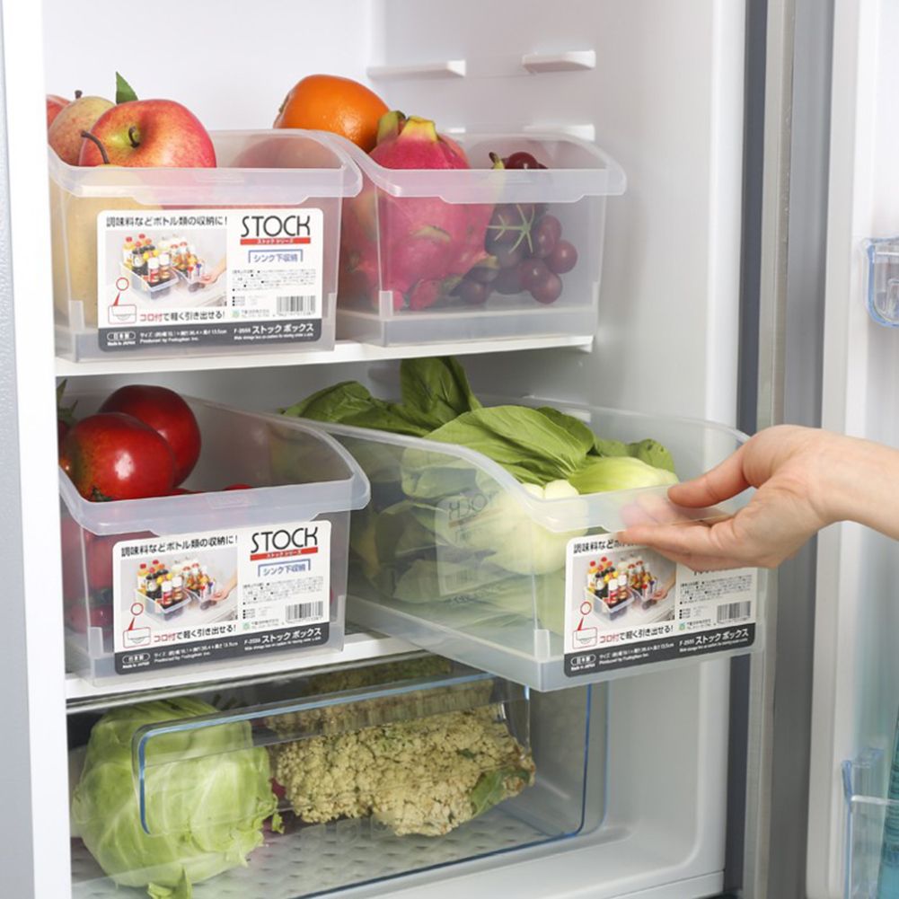Kitchen Refrigerator Plastic Clear Drawer Basket Food Fruit Holder Organizer-Clear