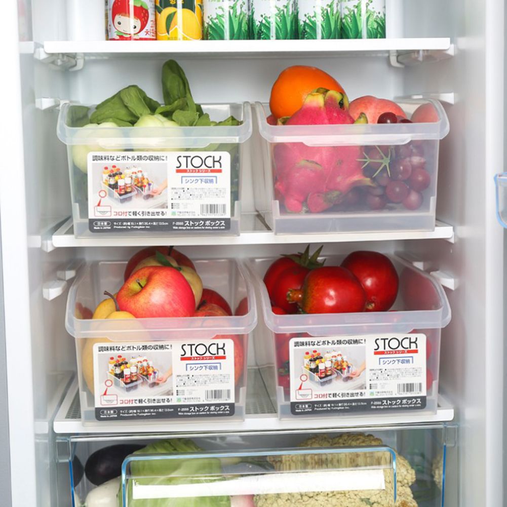 Kitchen Refrigerator Plastic Clear Drawer Basket Food Fruit Holder Organizer-Clear
