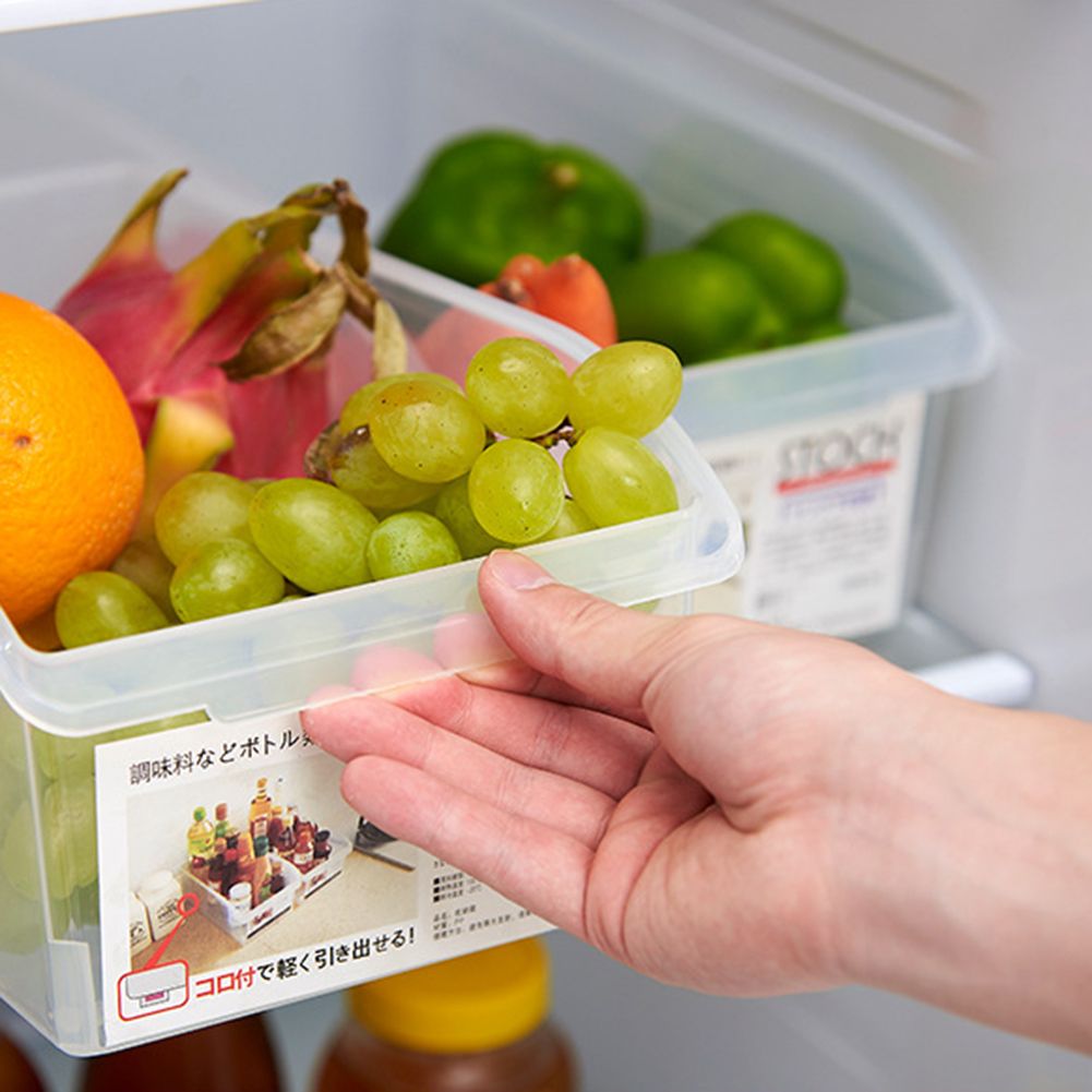 Kitchen Refrigerator Plastic Clear Drawer Basket Food Fruit Holder Organizer-Clear