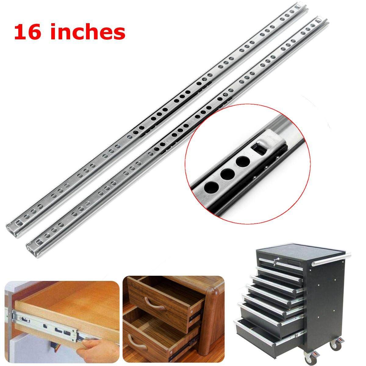 4pcs 200mm-400mm Heavy Runners Ball Bearing Drawer Slides Rail Telescopic Metal Duty 16inches