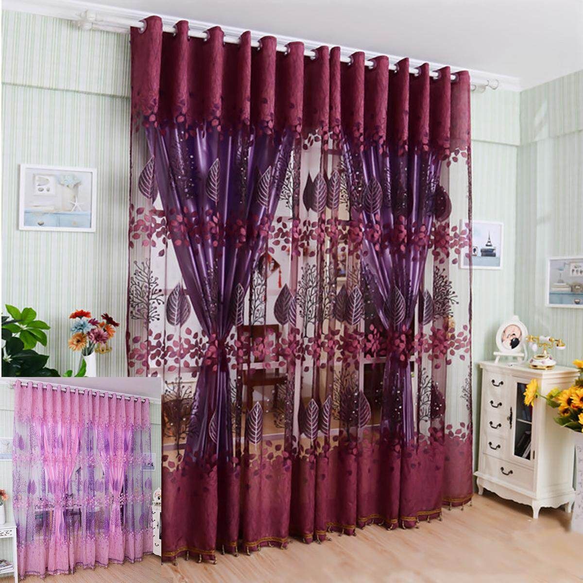 1PC 250*100cm Living Room Curtain Floral Tulle Door Window Curtain Drape Panel Scarf Valances Glass Yarn Curtains (Not Included Shading Lined)
