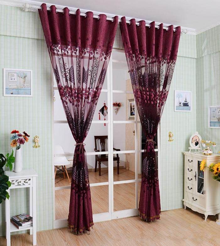 1PC 250*100cm Living Room Curtain Floral Tulle Door Window Curtain Drape Panel Scarf Valances Glass Yarn Curtains (Not Included Shading Lined)