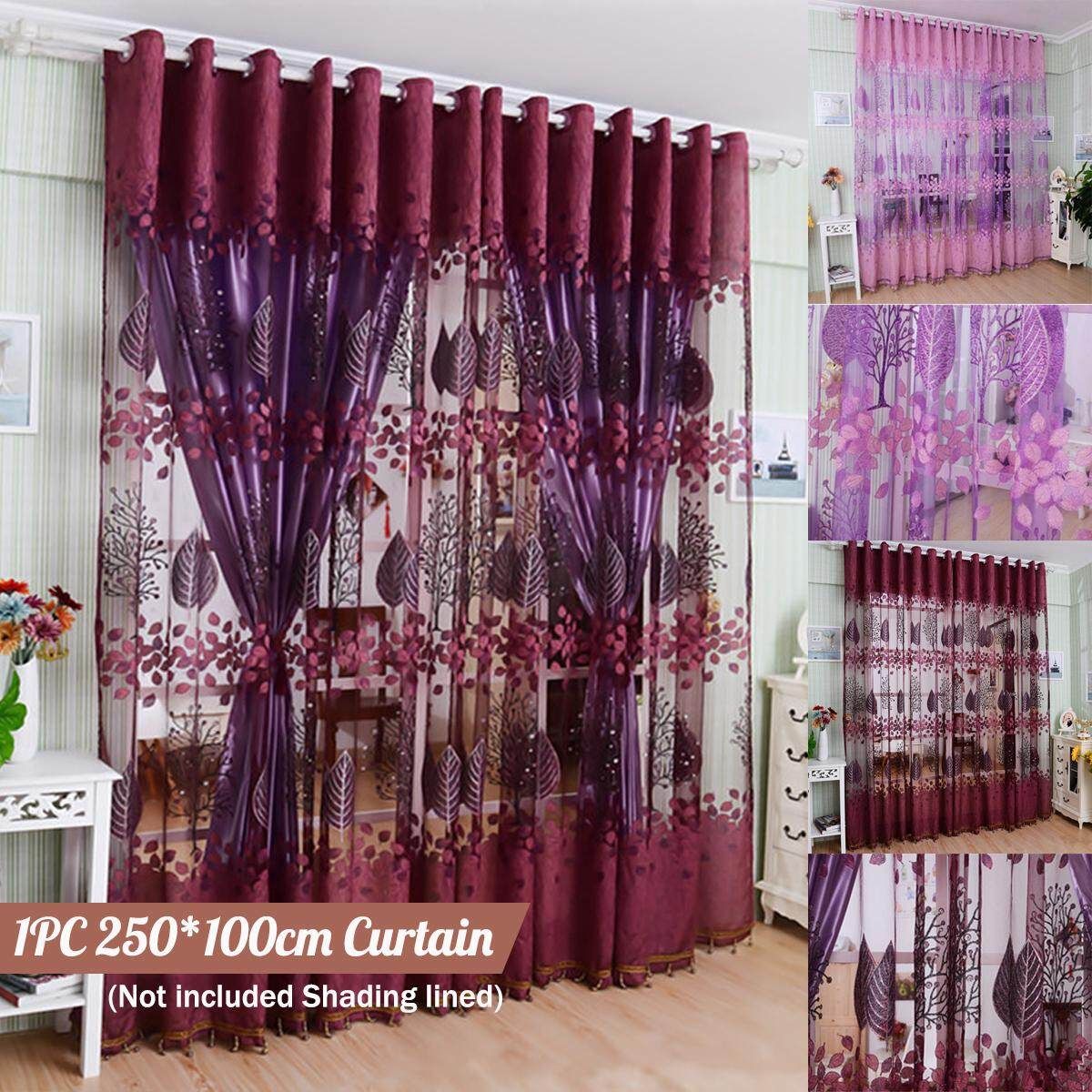 1PC 250*100cm Living Room Curtain Floral Tulle Door Window Curtain Drape Panel Scarf Valances Glass Yarn Curtains (Not Included Shading Lined)