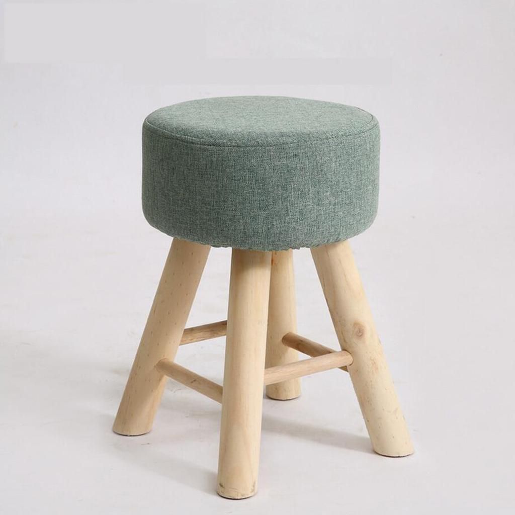 Round Shape Linen Fabric Footstool Cover Mini Chair Green