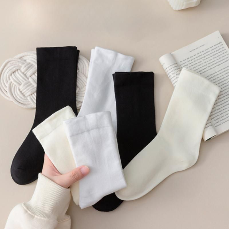 Women Solid Color Long Socks Loose Mid Crew Middle Tube Ankle Breathable Calcetines Knitting Spring Autumn Sock Black White