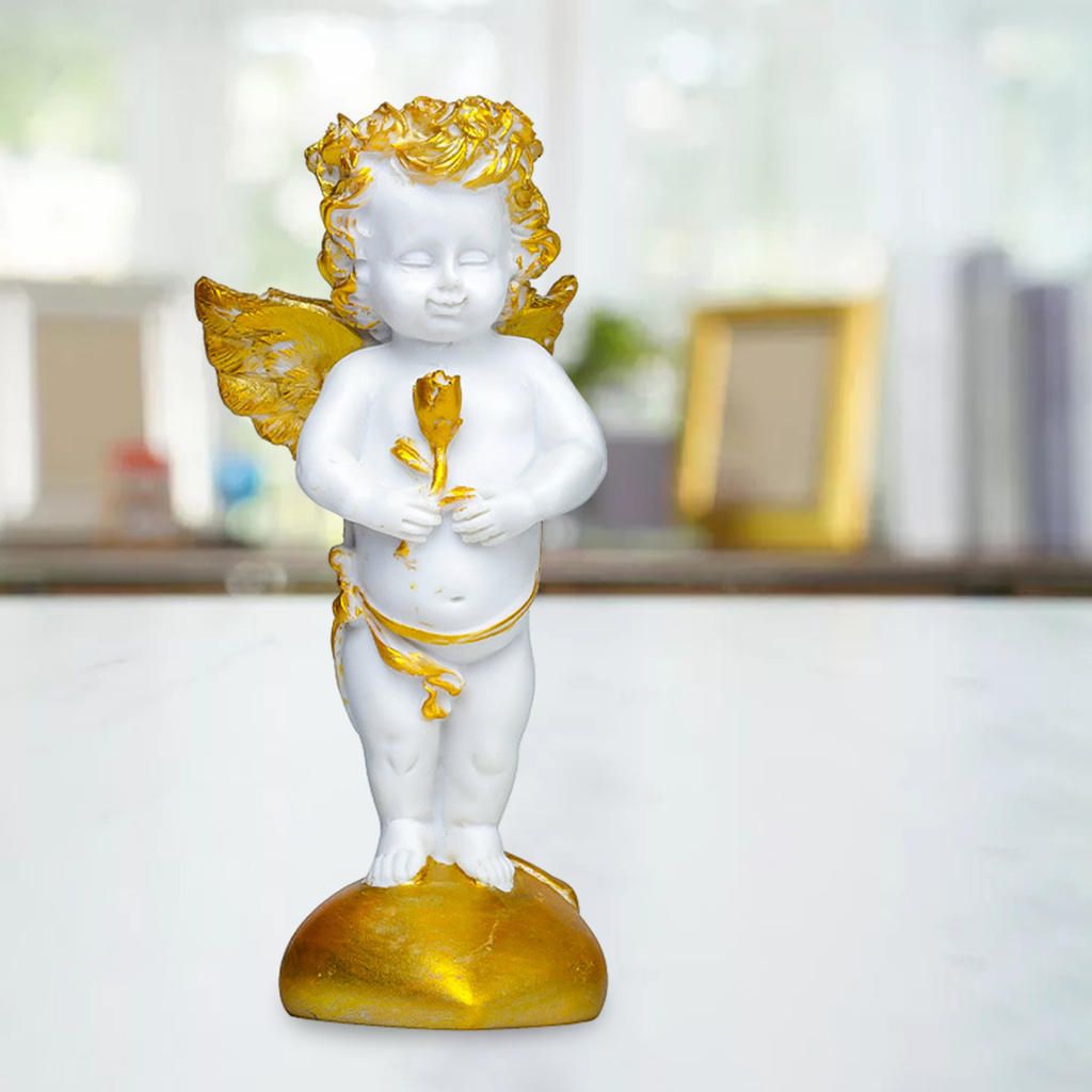 European Cute Angel Statue Crafts Indoor Outdoor Cherubs Stand White