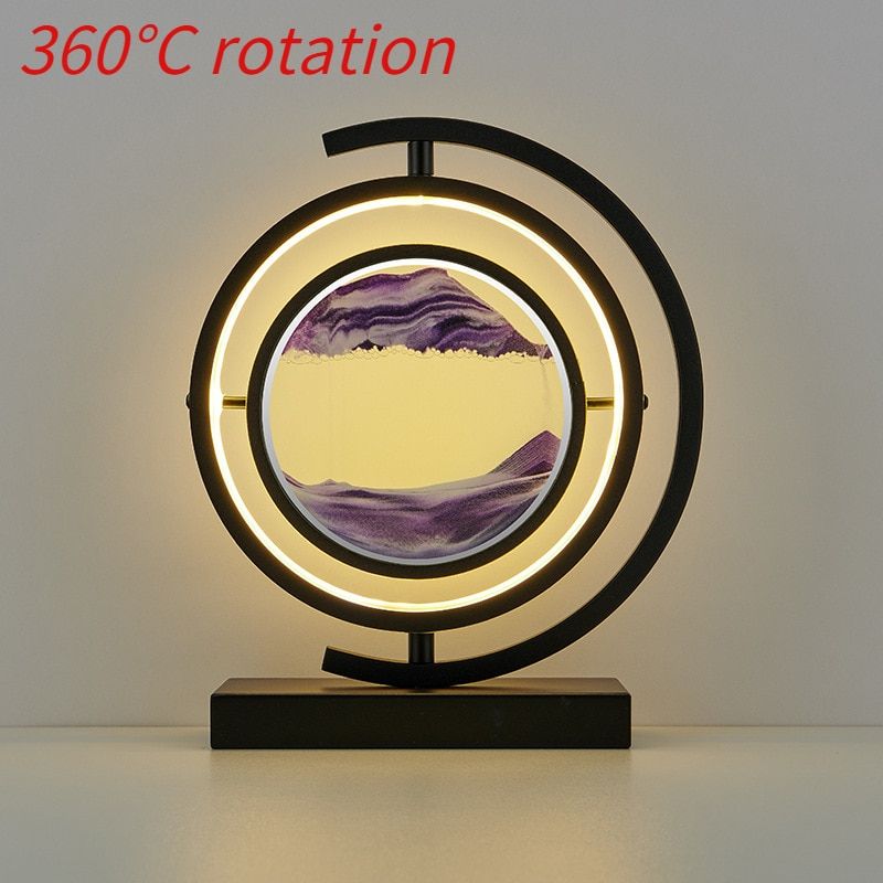 Scene Dynamic Round Glass Hourglass Table Lamp Black Spin-Purple