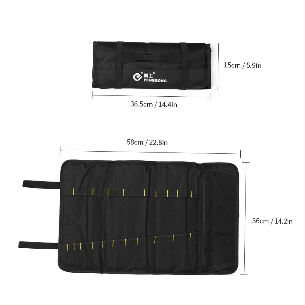 PENGGONG Tool Bag Organizer Oxford Canvas Chisel Roll Rolling Pounch Wearable & Waterproof Repairing Carrying Handle Bag with Belt for Carpenter Hammer Electrician Repair Tools