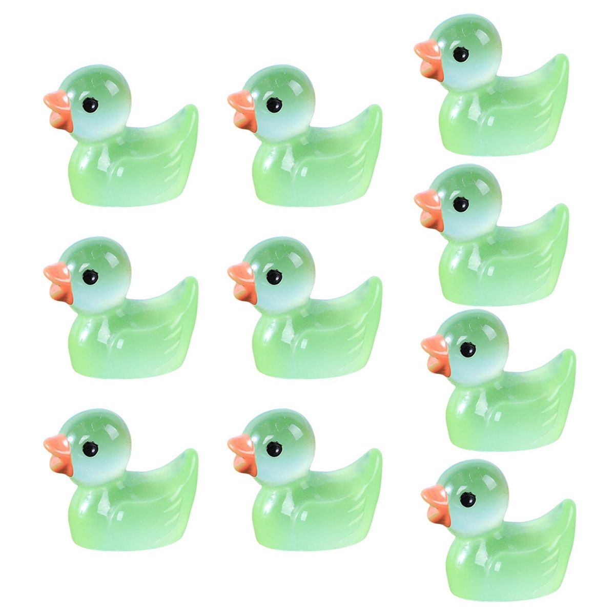 10Pcs Duck Ornaments Luminous Tiny Duck Statues Miniature Animal Figures Green