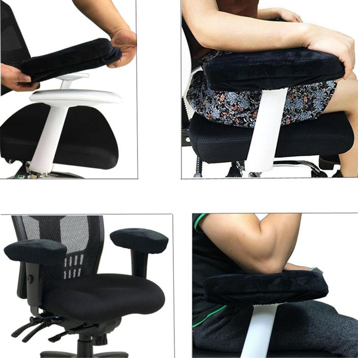 Memory Foam Chair Armrest Pads Comfy Elbow Pillow Extra Thick 2 Black