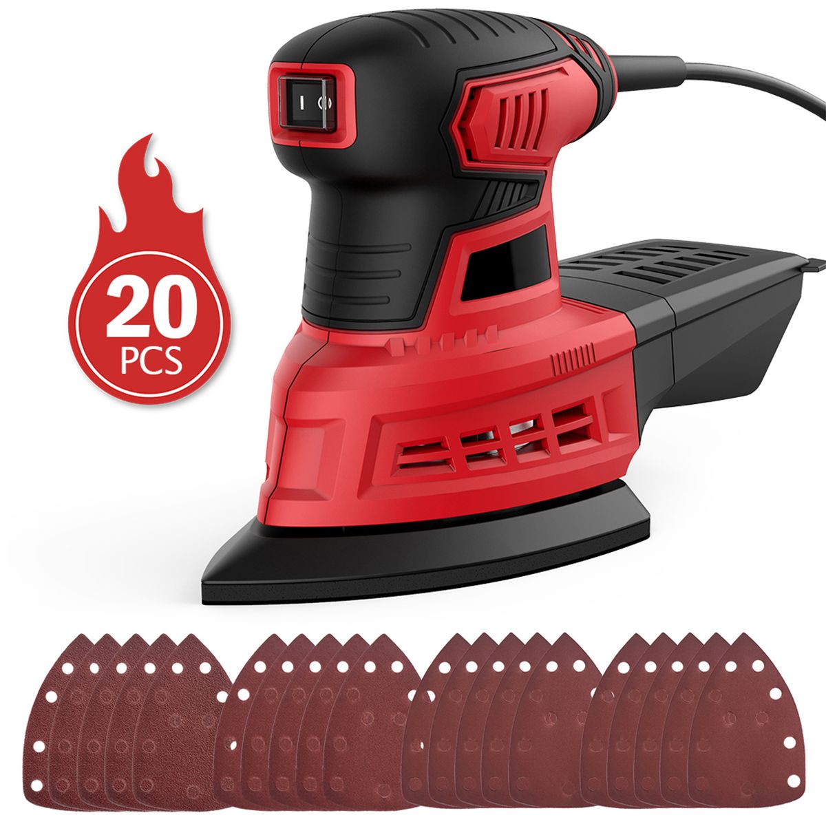 200W Detail Sander 1.6A Random Orbit Sander With 20Pcs