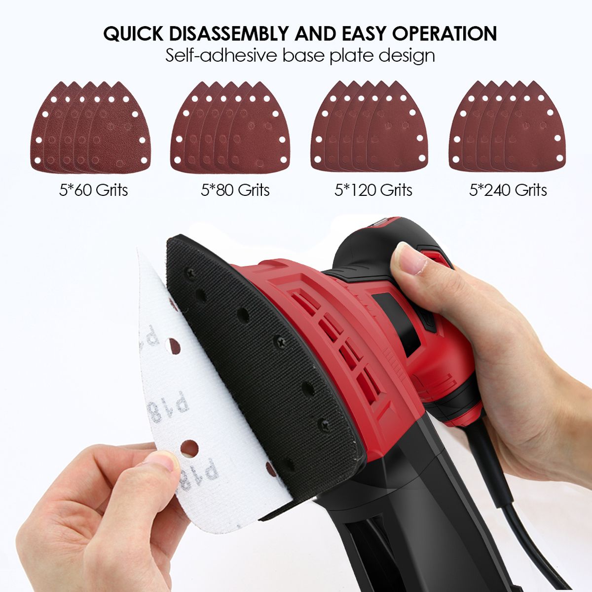 200W Detail Sander 1.6A Random Orbit Sander With 20Pcs