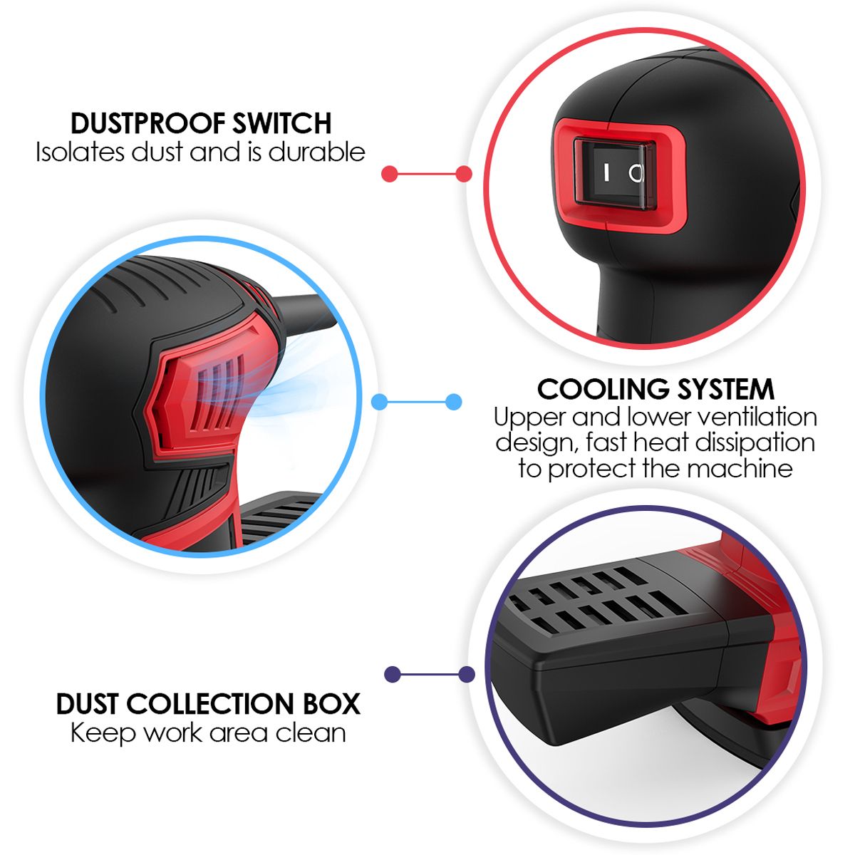 200W Detail Sander 1.6A Random Orbit Sander With 20Pcs