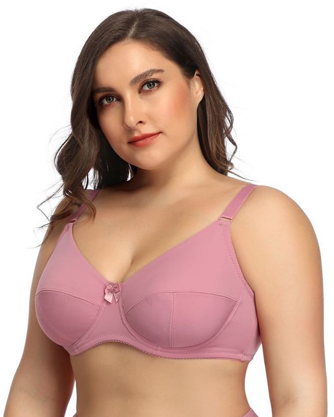 Pink-Plus Size Women's Underwire No Padded Minimizers Everyday Bra Comfortable