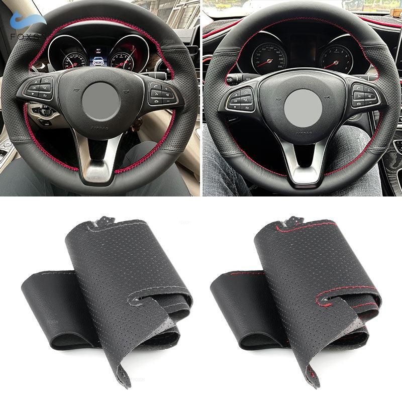 Hand Braid Car Steering Wheel Cover For Mercedes Benz W176 W246 W205 C117 C218 X218 W213 X156 X253 W166 X166 W447 Leather Trim