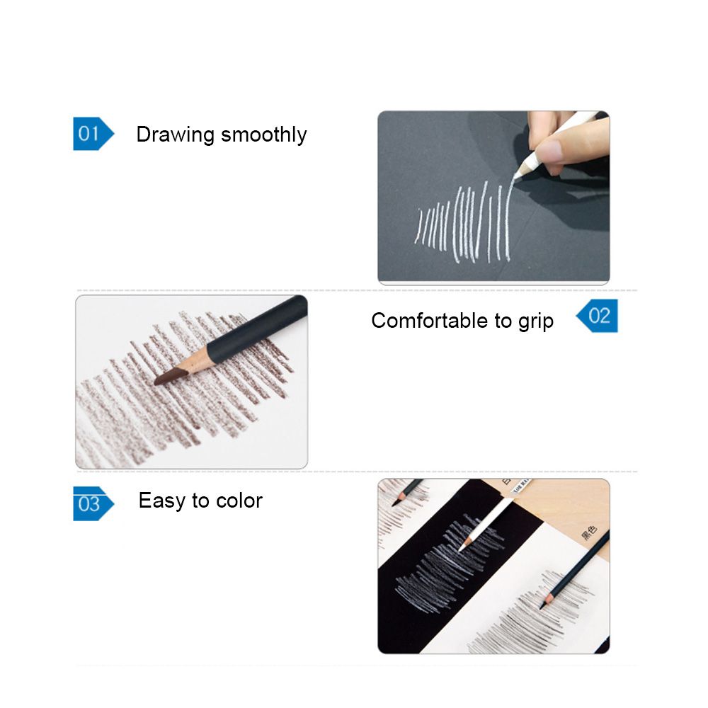 H&B15Pcs Drawing Kit White Charcoal And Pastel Pencils Set