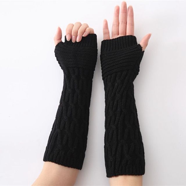 Knitted Arm Covers Autumn Winter Warm Fingers Exposed Solid