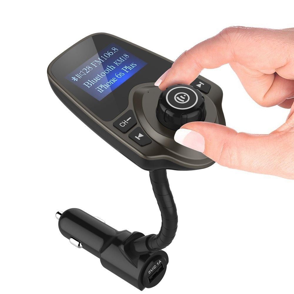 Nulaxy Wireless In-Car Bluetooth FM Transmitter Radio Adapter Car Kit With 1.44 Inch Display And USB Car Charger (Black) MLQJ-S