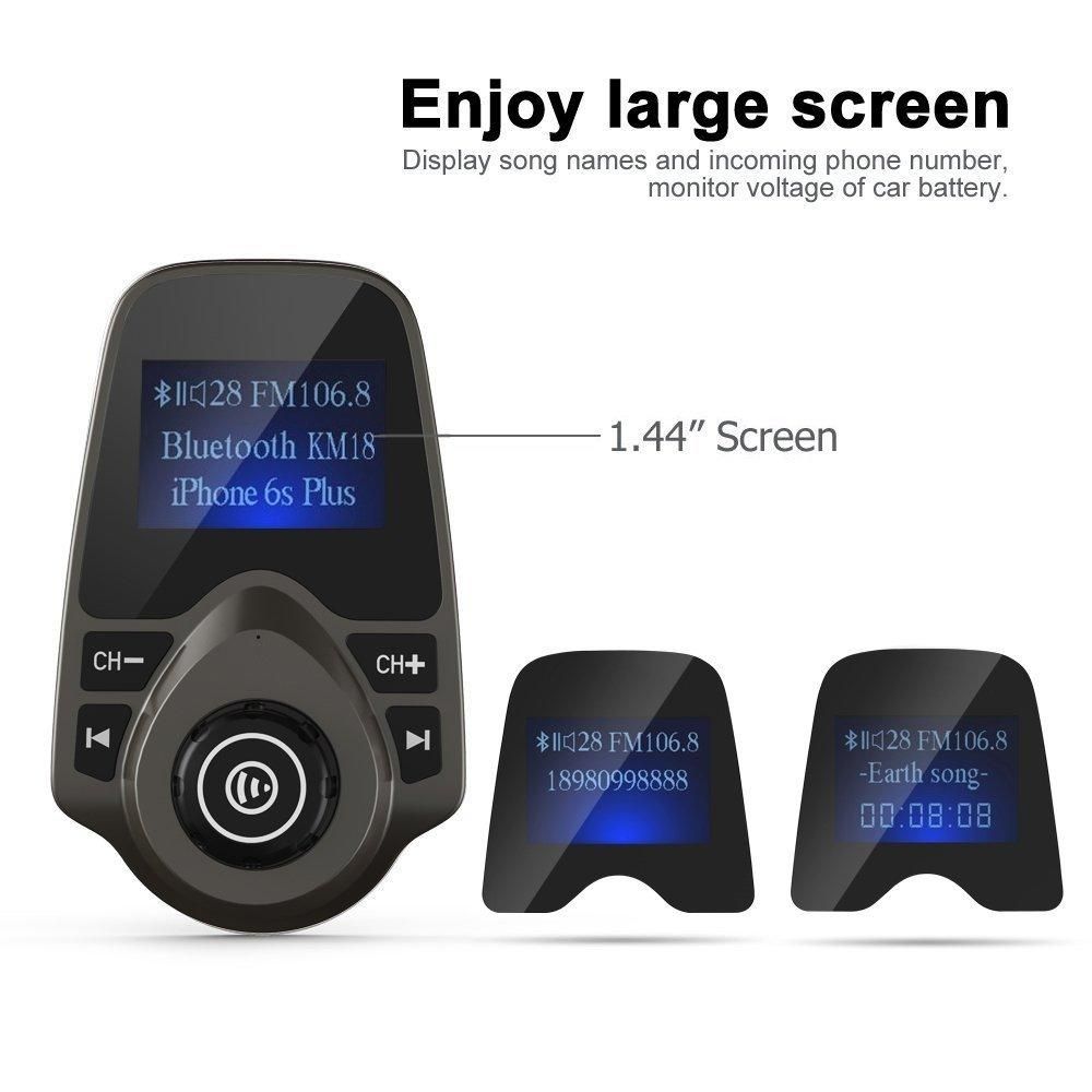 Nulaxy Wireless In-Car Bluetooth FM Transmitter Radio Adapter Car Kit With 1.44 Inch Display And USB Car Charger (Black) MLQJ-S