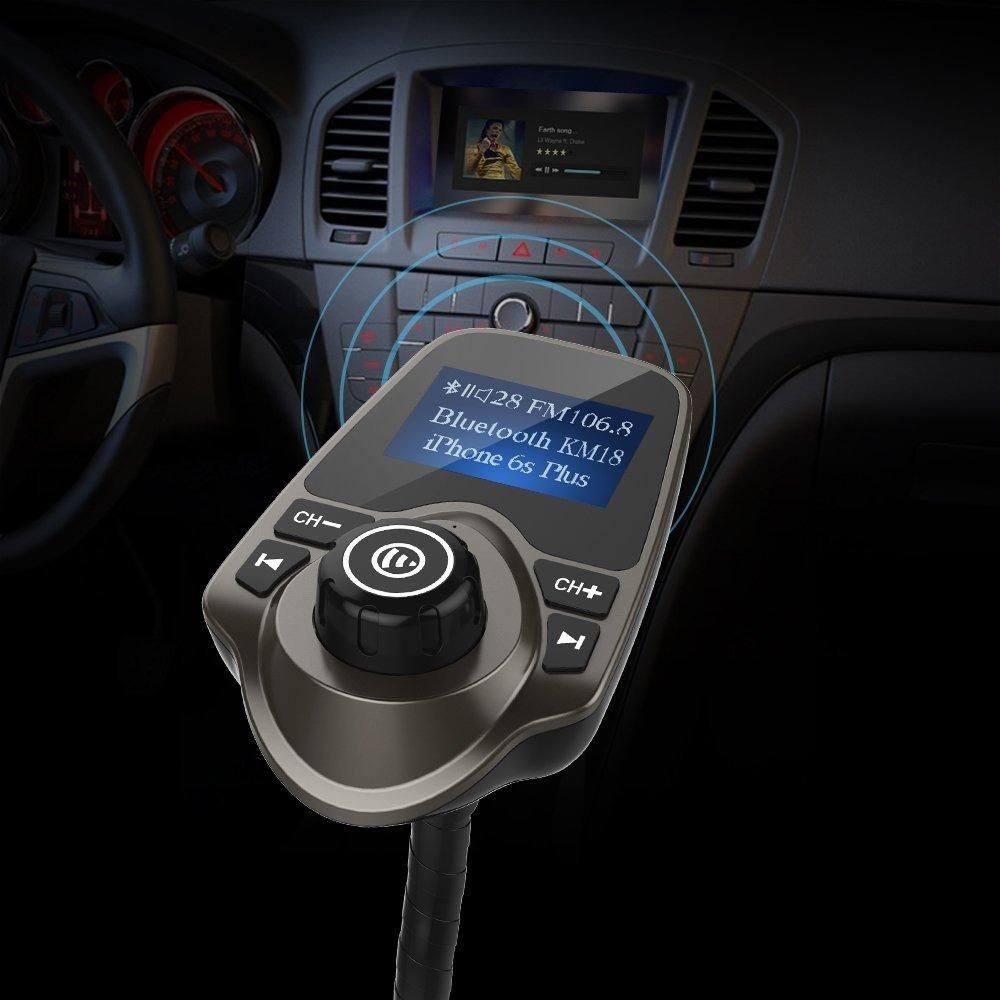 Nulaxy Wireless In-Car Bluetooth FM Transmitter Radio Adapter Car Kit With 1.44 Inch Display And USB Car Charger (Black) MLQJ-S