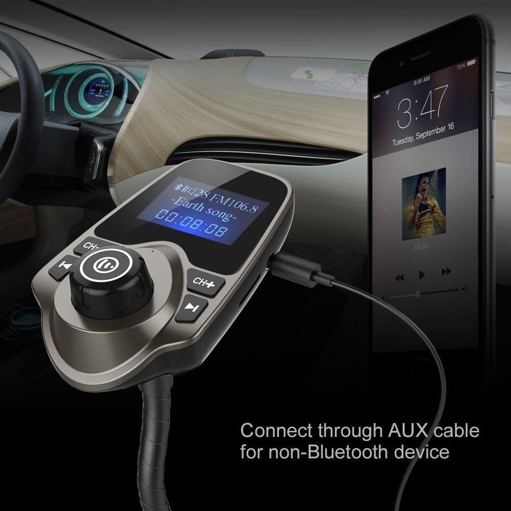 Nulaxy Wireless In-Car Bluetooth FM Transmitter Radio Adapter Car Kit With 1.44 Inch Display And USB Car Charger (Black) MLQJ-S