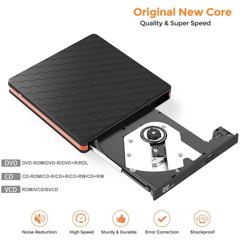 External DVD CD Drive, CD Burner with USB 3.0 and Type C Interface, High Speed Data Transfer Player for PC Laptop