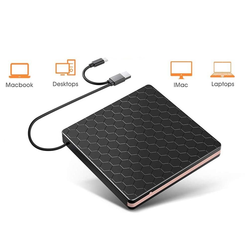 External DVD CD Drive, CD Burner with USB 3.0 and Type C Interface, High Speed Data Transfer Player for PC Laptop