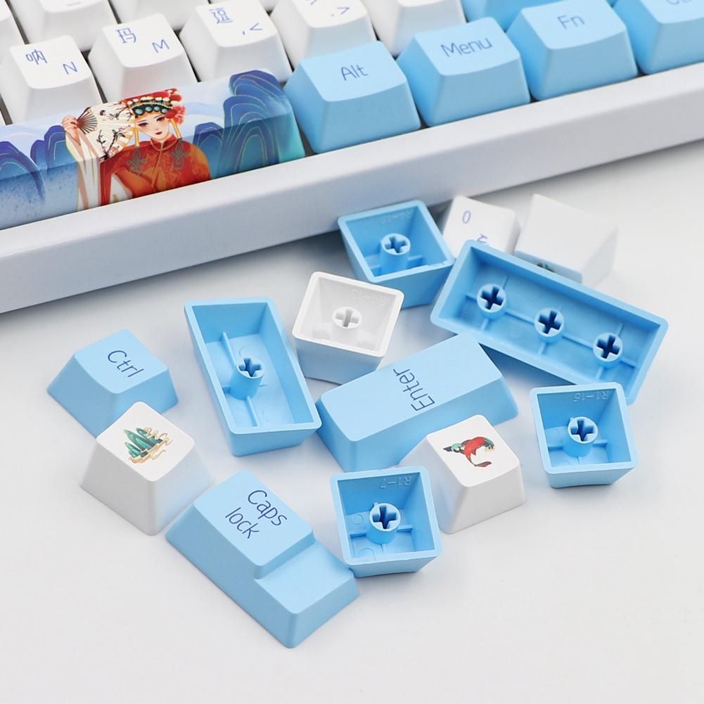 Novelty Allover Dye Subbed Blue and White Porcelain 117 Keys Profile Keycap for Mx Switch Diy Gk61 Sk61 TKL87 108 Keycap