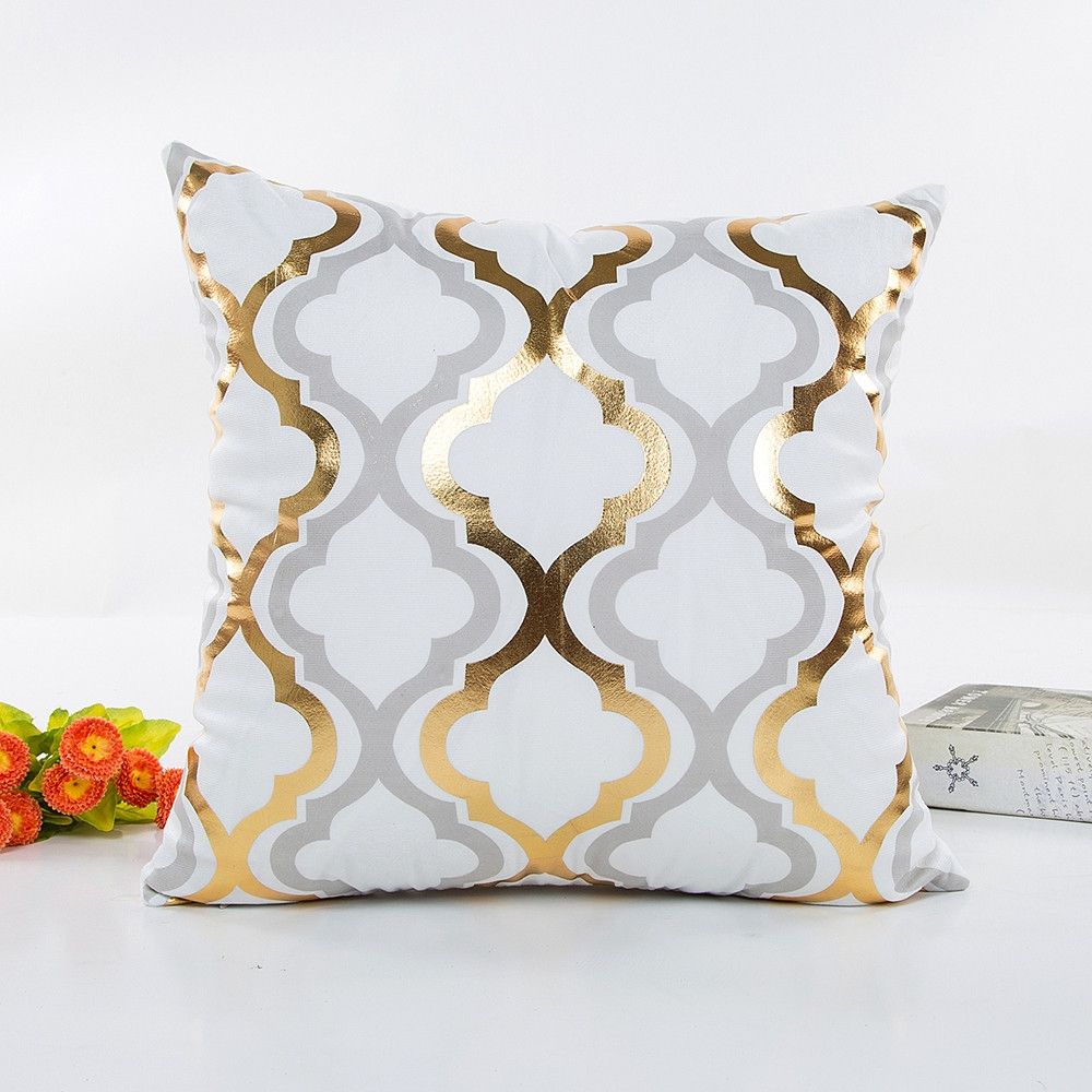 Gold Foil Printing Pillow Case Sofa Waist Throw Cushion Cover Home Decor