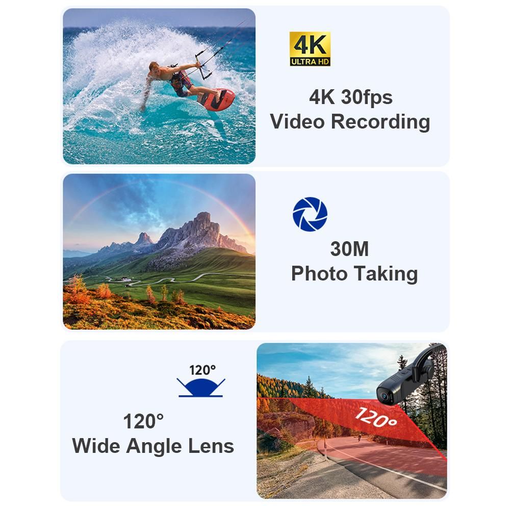 4K 30FPS Head Mounted Camera Wearable WiFi Video Camera Camcorder Webcam 120°Wide Angle Lens Anti-shake Built-in Battery APP Control for Vlog Video Recording