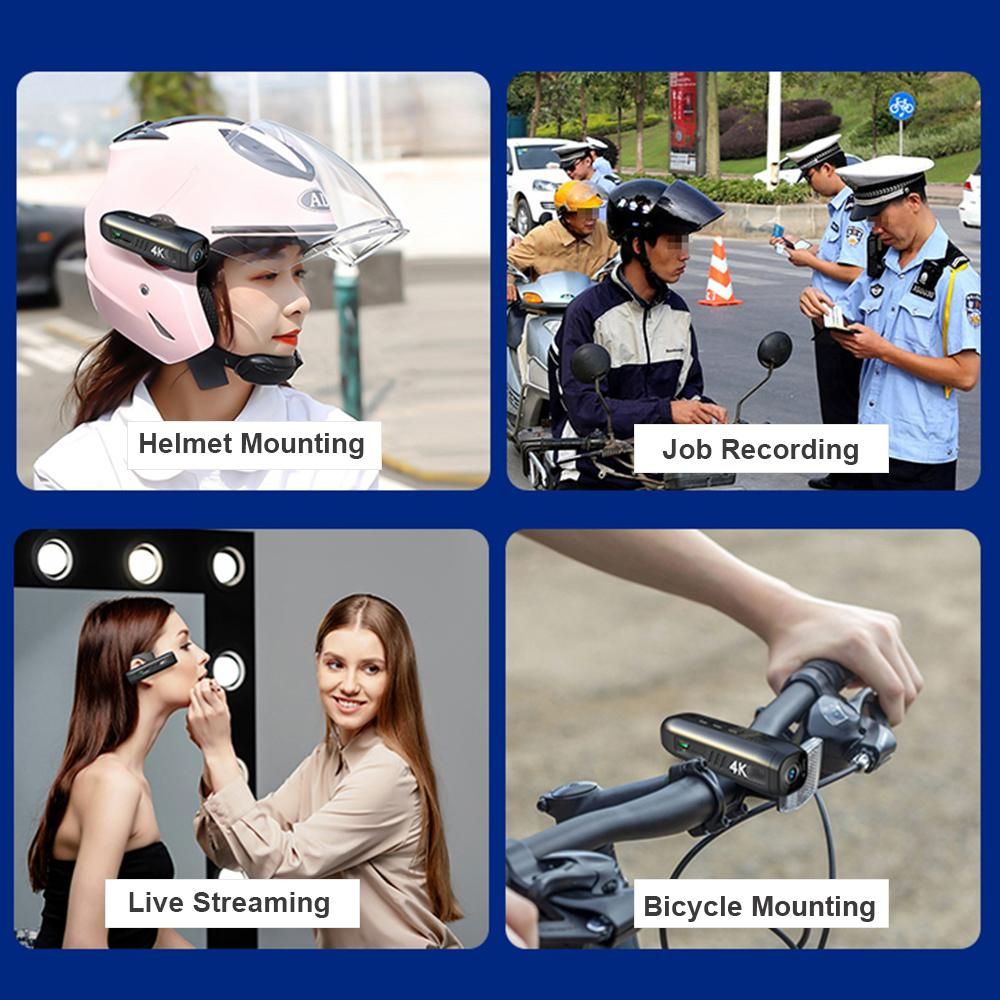 4K 30FPS Head Mounted Camera Wearable WiFi Video Camera Camcorder Webcam 120°Wide Angle Lens Anti-shake Built-in Battery APP Control for Vlog Video Recording
