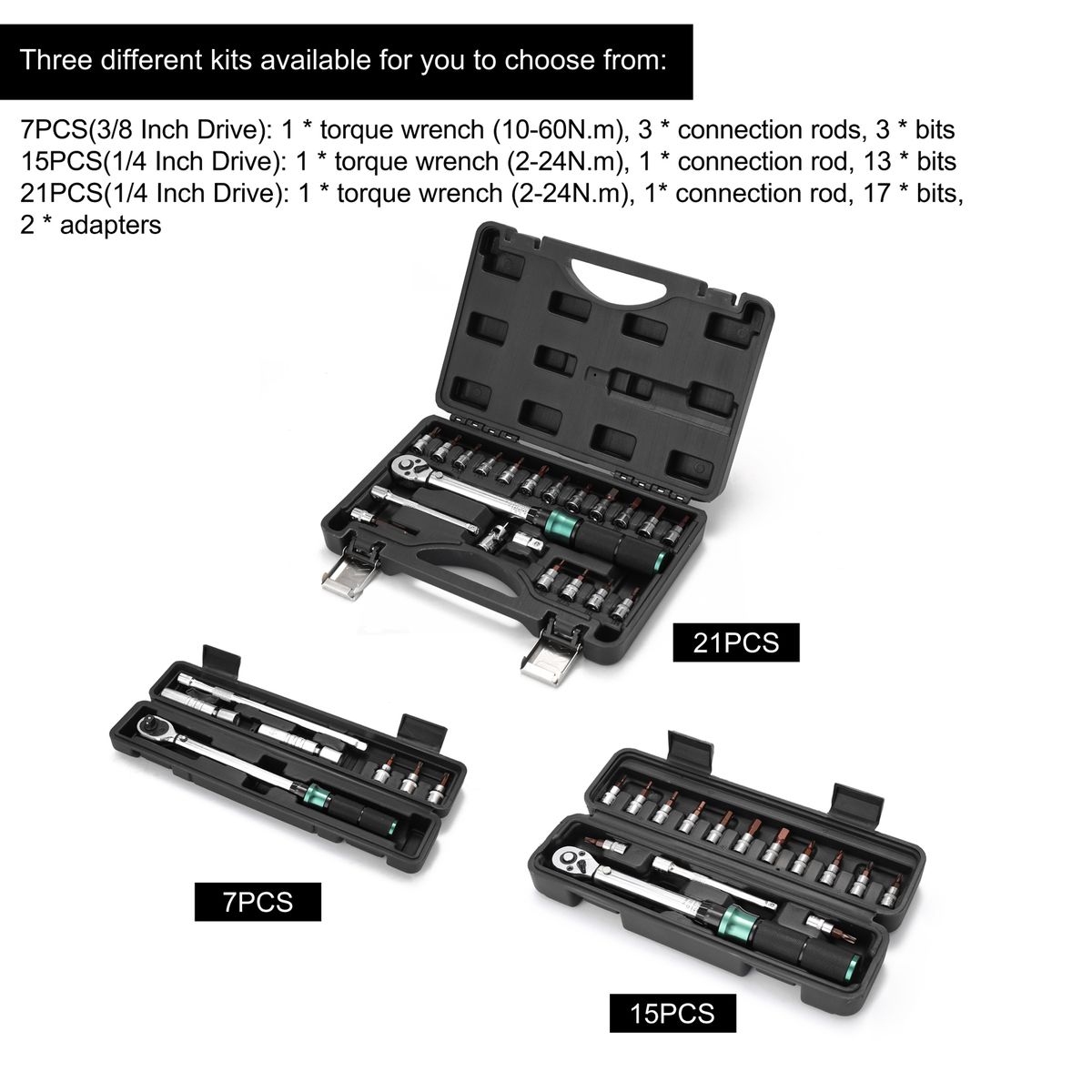 2-24N.m 1/4 Inch Drive 21 PCS Preset Torque Wrench Bits Set