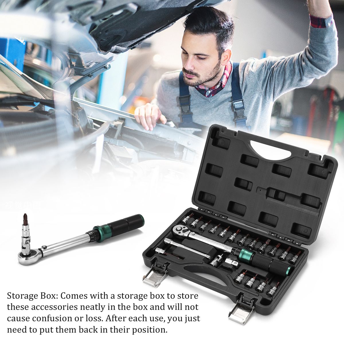 2-24N.m 1/4 Inch Drive 21 PCS Preset Torque Wrench Bits Set