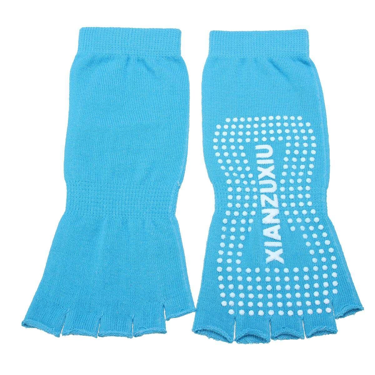 Toeless Half Toe Exercise Fitness Non Slip Massage Gym Sport Pilates Yoga Socks Blue