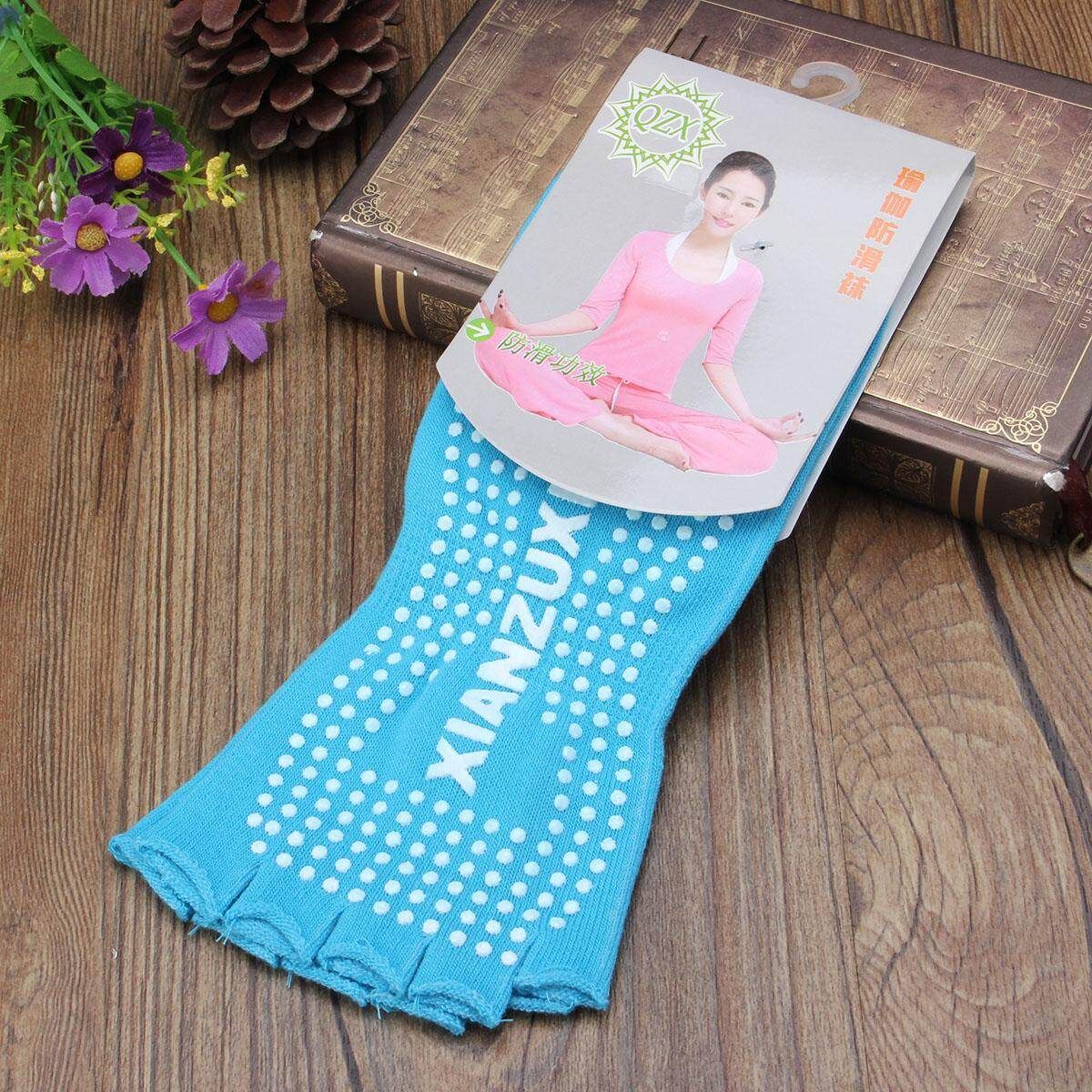 Toeless Half Toe Exercise Fitness Non Slip Massage Gym Sport Pilates Yoga Socks Blue