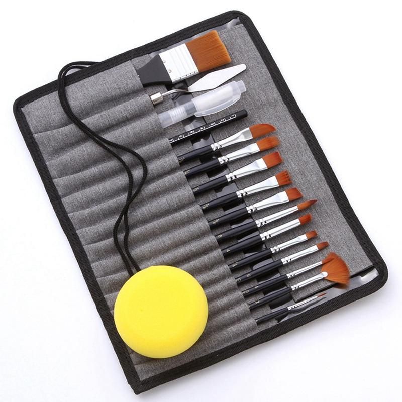 Nylon Hair Acrylic Paint Brushes with Draw Case Artist Paint Brush Set for Acrylic Oil Watercolor Canvas