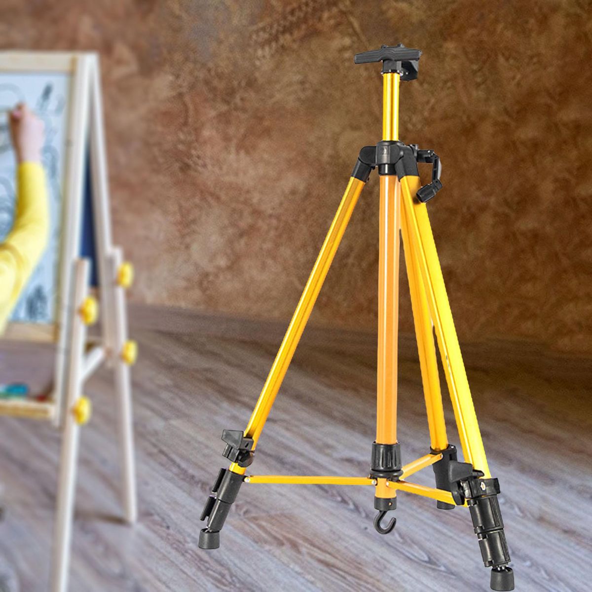 Reinforced Artist Easel Stand, Aluminum Metal Tripod Display Gold