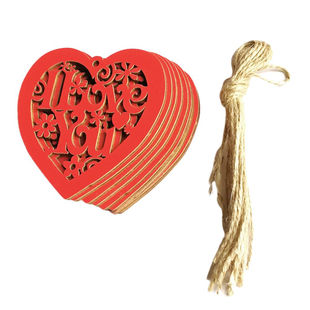 10Pcs Wooden Heart Hollow I Love You With String Wedding