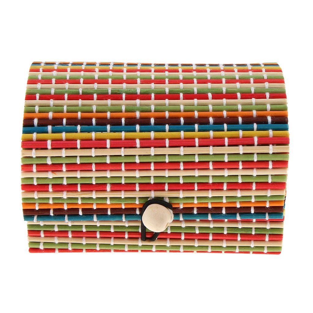 Bamboo Wood Handmade Jewelry Trinkets Organizer Box Case Colorful