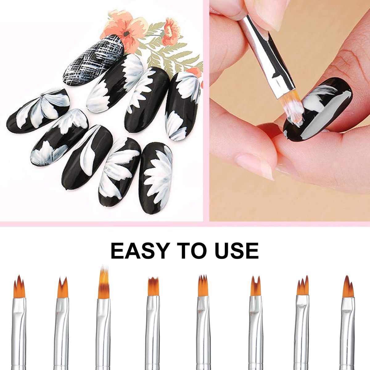 8Pcs Nail Art Brush DIY Petal Flower Painting Pen Gradient