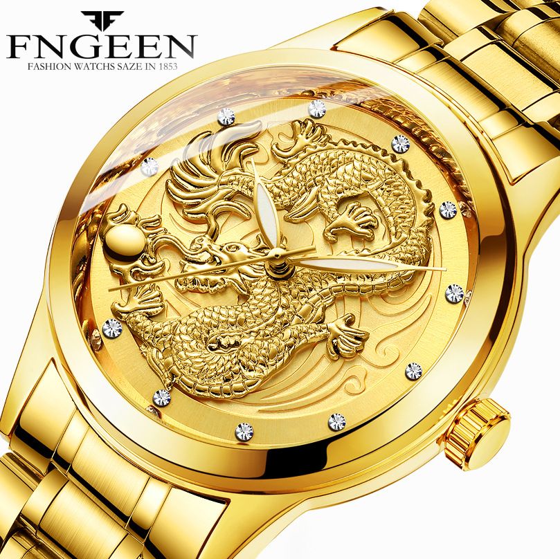 Men's Luxury Diamond Waterproof Quartz Watch - Gold