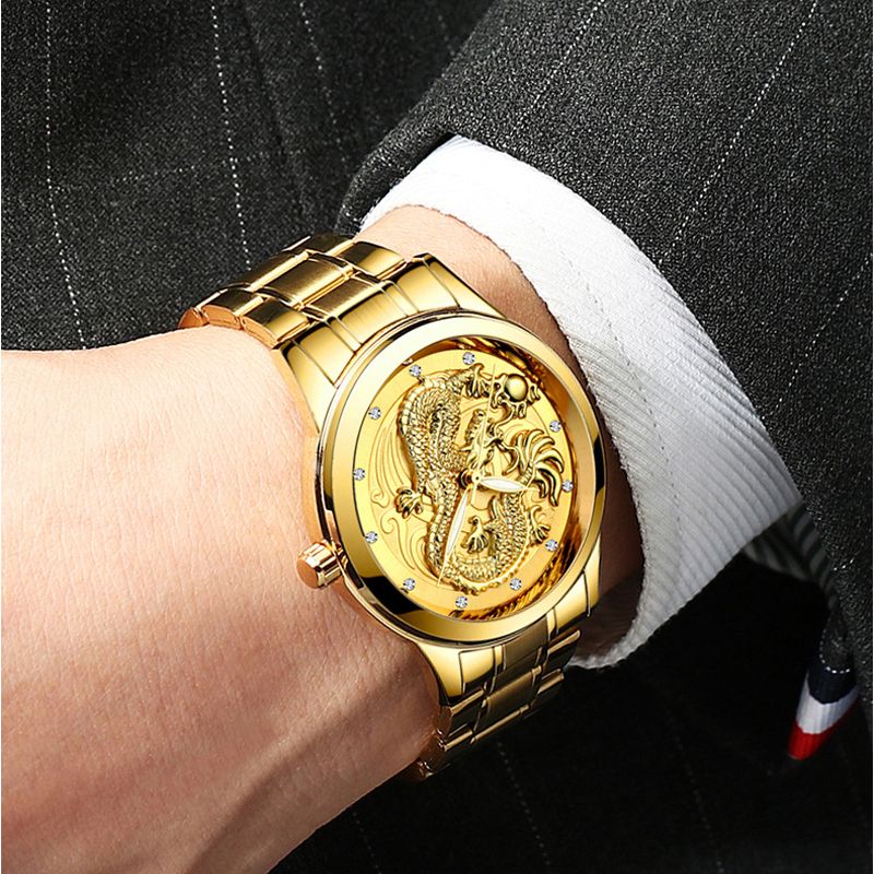 Men's Luxury Diamond Waterproof Quartz Watch - Gold