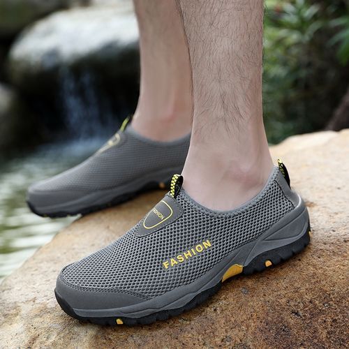 Outdoor Hiking Shoes Men's Fashion Sneakers Size 45 46 Summer Breathble Climbing Trekking Shoes Male Sport Sneakers Slip On Wear-resistant Travel Walking Footwear Quick Drying Water Shoes Grey
