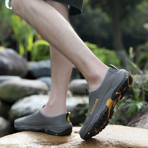 Outdoor Hiking Shoes Men's Fashion Sneakers Size 45 46 Summer Breathble Climbing Trekking Shoes Male Sport Sneakers Slip On Wear-resistant Travel Walking Footwear Quick Drying Water Shoes Grey