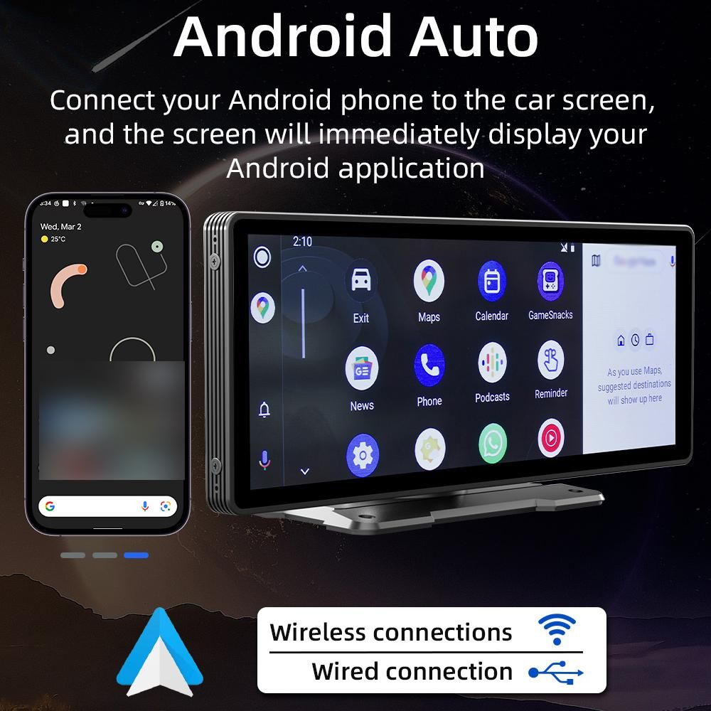 9.3 Inch Car Stereo MP5 Player BT Hands-Free Calling FM Radio Support Carplay Android Auto Phone Link Reversing Assist U-Disk/TF Card with Adjustable Bracket