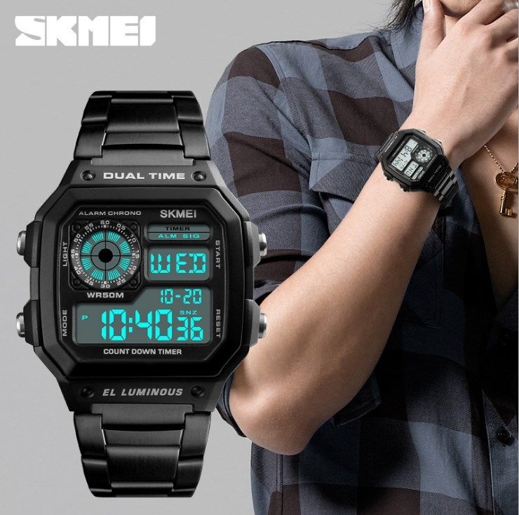 Men Watches Count Down Stainless Steel Fashion Digital Wristwatches
