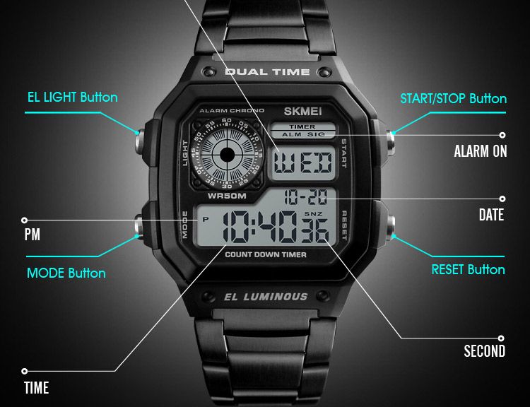 Men Watches Count Down Stainless Steel Fashion Digital Wristwatches