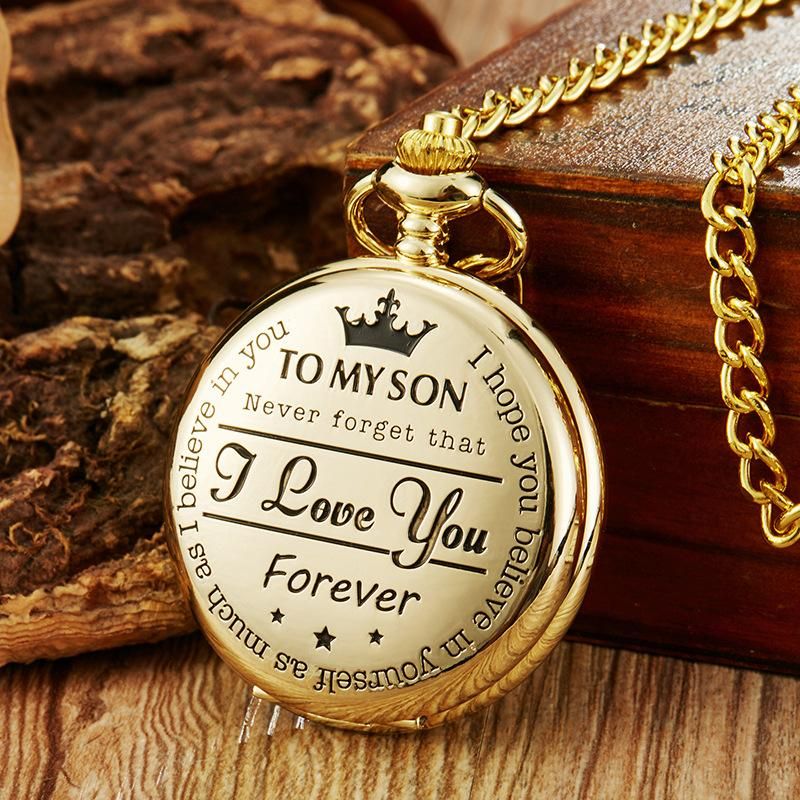 Spot TO MY SON, Husband, GRANDPA carved retro quartz pocket watch pendant retro pocket watch golden dad